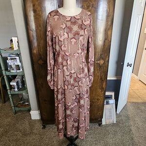 Johnny Was Red and Pink Long Sleeve Dress